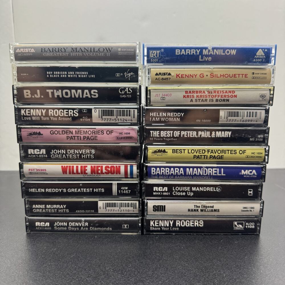 Lot of 20 Assorted Country Pop Rock Cassette Tapes Barry Manilow Kenny Rogers